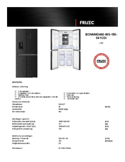 Product informatie FRILEC amerikaanse koelkast BONNMD460 WS 150 041CDI
