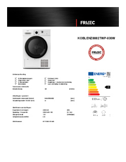 Product informatie FRILEC droger warmtepomp KOBLENZ8882TWP 030W