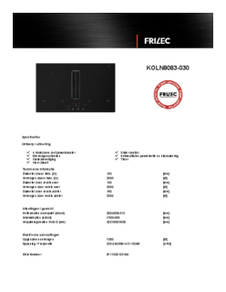 Product informatie FRILEC inductiekookplaat met downdraft inbouw KOLN8083 030