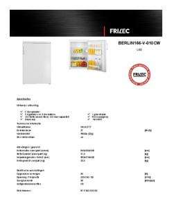 Product informatie FRILEC koelkast BERLIN166 V 010CW