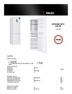Product informatie FRILEC koelkast BONN380 NFD 040CW