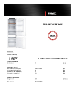 Product informatie FRILEC koelkast inbouw BERLIN279 E NF 040E