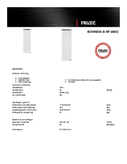 Product informatie FRILEC koelkast inbouw BONN034 E NF 060D