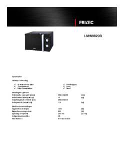 Product informatie FRILEC magnetron LMW9820B