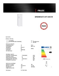 Product informatie FRILEC vrieskast BREMEN272 NF 040CW