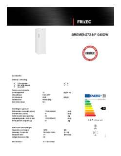 Product informatie FRILEC vrieskast BREMEN272 NF 040DW