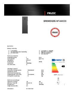 Product informatie FRILEC vrieskast BREMEN295 NF 040CDI