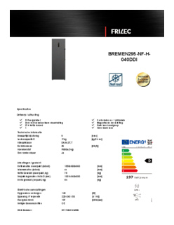 Product informatie FRILEC vrieskast BREMEN295 NF H 040DDI