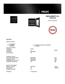 Product informatie FRILEC wijnkoelkast inbouw BERLINWSP1 32 GTE 012