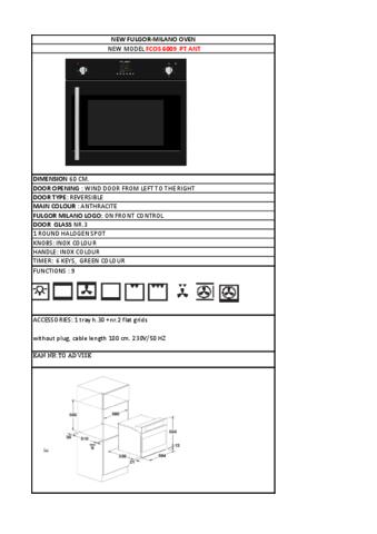 Product informatie FULGOR MILANO oven inbouw FCOS 6009 PT SS