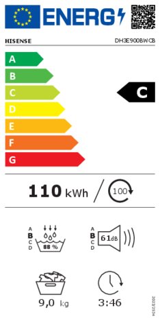 Product informatie HISENSE droger warmtepomp DH3E900BWCB
