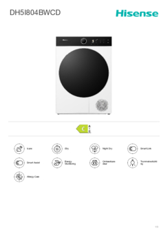 Product informatie HISENSE droger warmtepomp DH5I804BWCD