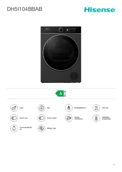 Product informatie HISENSE droger warmtepomp zwart DH5I104BBAB