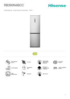 Product informatie HISENSE koelkast rvs look RB390N4BCC