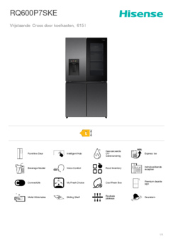 Product informatie HISENSE side by side koelkast RQ600P7SKE