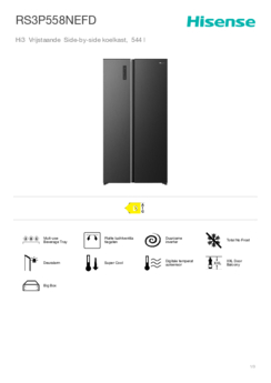 Product informatie HISENSE side by side koelkast RS3P558NEFD