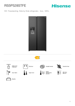 Product informatie HISENSE side by side koelkast RS5P528STFE