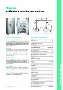 Product informatie HISENSE side by side koelkast RS694N4ICE