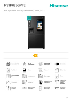 Product informatie HISENSE side by side koelkast RS9P628GPFE