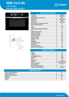 Product informatie INDESIT combi magnetron MWI 3445 BL