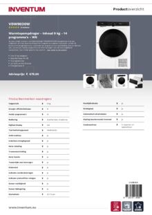 Product informatie INVENTUM droger warmtepomp VDW9030W