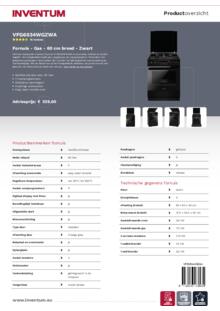 Product informatie INVENTUM fornuis gas mat zwart VFG6034WGZWA