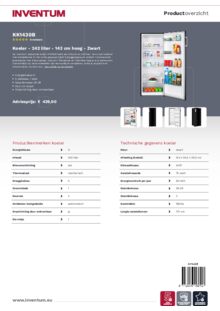 Product informatie INVENTUM koelkast zwart KK1430B