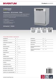 Product informatie INVENTUM vaatwasser VVW6036AS