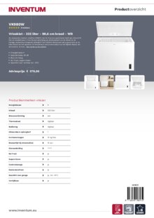 Product informatie INVENTUM vrieskist VK980W