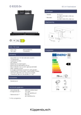 Product informatie KUPPERSBUSCH vaatwasser inbouw G6320.0V