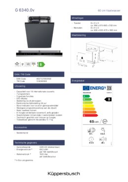 Product informatie KUPPERSBUSCH vaatwasser inbouw G6340.0V