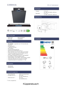 Product informatie KUPPERSBUSCH vaatwasser inbouw G6594.0V
