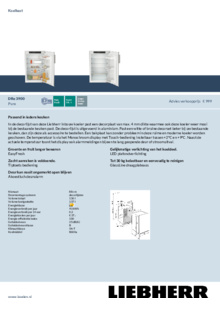 Product informatie LIEBHERR inbouw koelkast DRe 3900 20