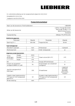 Product informatie LIEBHERR koelkast CBNSDA 775I 