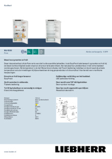 Product informatie LIEBHERR koelkast inbouw IRd 4100 62