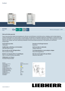 Product informatie LIEBHERR koelkast inbouw IRe4020 20