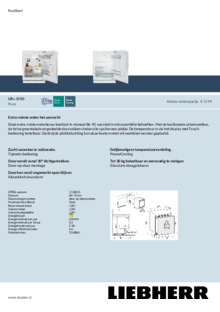 Product informatie LIEBHERR koelkast inbouw URc 3700 20