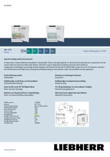 Product informatie LIEBHERR koelkast inbouw URc 375i 20