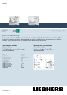 Product informatie LIEBHERR koelkast onderbouw URd 3600 20