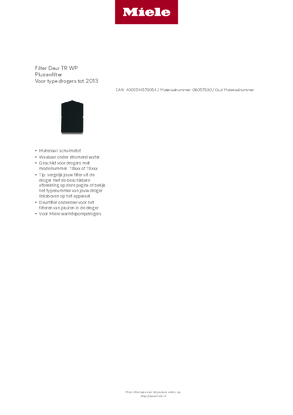 Product informatie MIELE droger filter TR WP