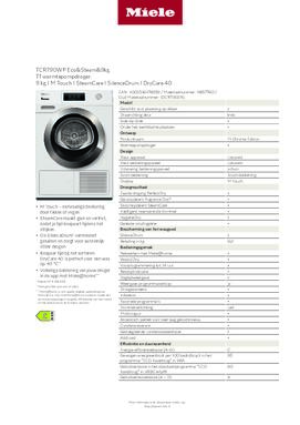Product informatie MIELE droger warmtepomp TCR790WP