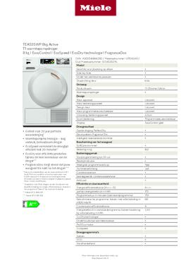 Product informatie MIELE droger warmtepomp TEA535WP