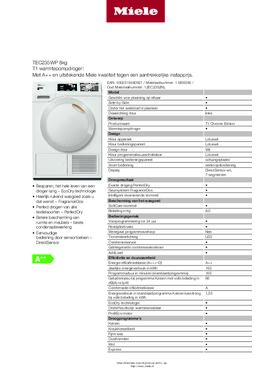 Product informatie MIELE droger warmtepomp TEC235WP
