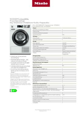 Product informatie MIELE droger warmtepomp TEC655WP