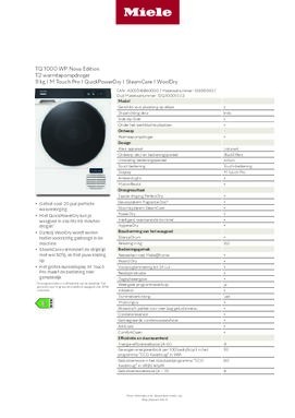 Product informatie MIELE droger warmtepomp TQ1000WP Nova