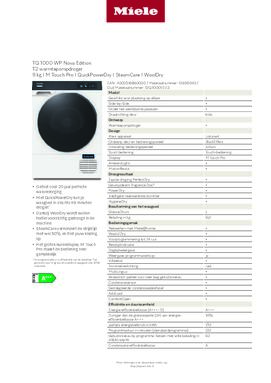 Product informatie MIELE droger warmtepomp TQ1000WP