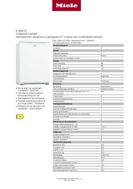 Product informatie MIELE koelkast K 4002 D WS