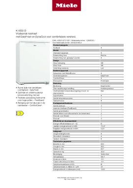 Product informatie MIELE koelkast K 4003 D WS