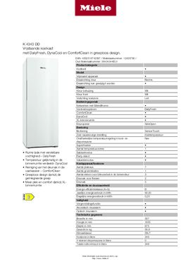 Product informatie MIELE koelkast K 4343 DD WS