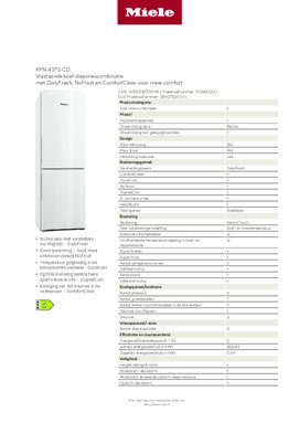 Product informatie MIELE koelkast KFN 4375 CD WS